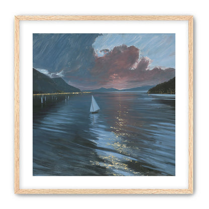 A sailboat beneath storm clouds