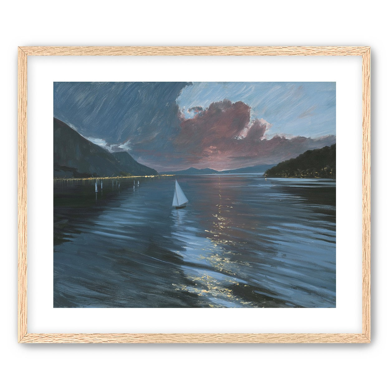 A sailboat beneath storm clouds