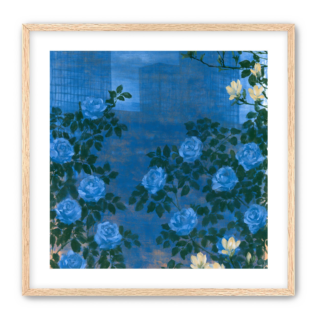Roses against the blue towers