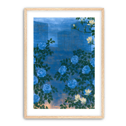 Roses against the blue towers