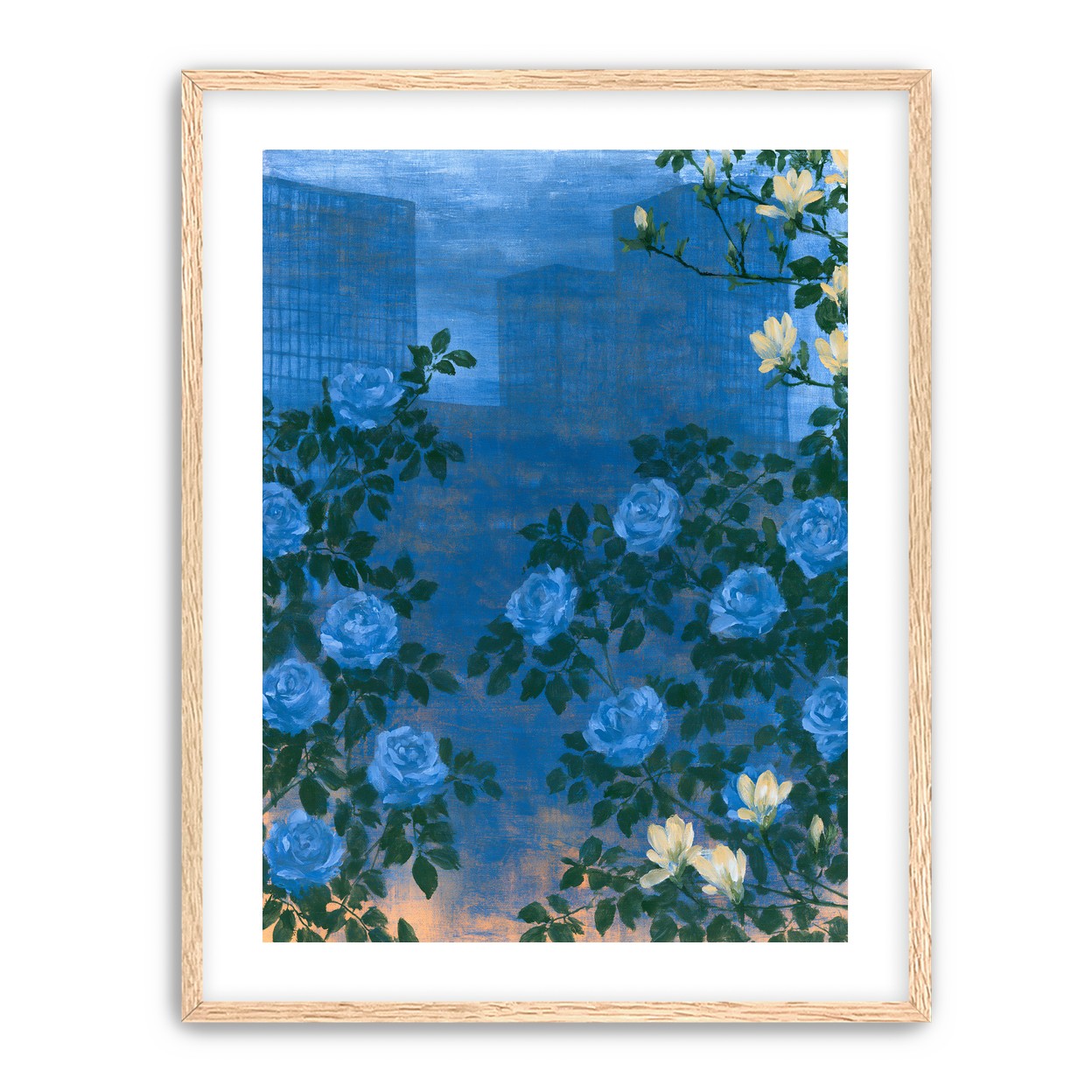 Roses against the blue towers