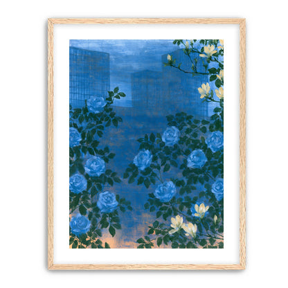 Roses against the blue towers