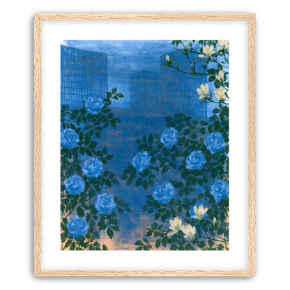 Roses against the blue towers