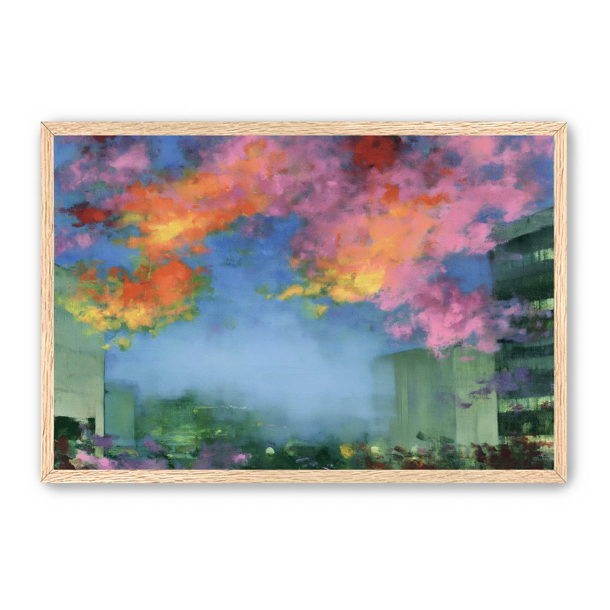 Neon clouds over rooftops