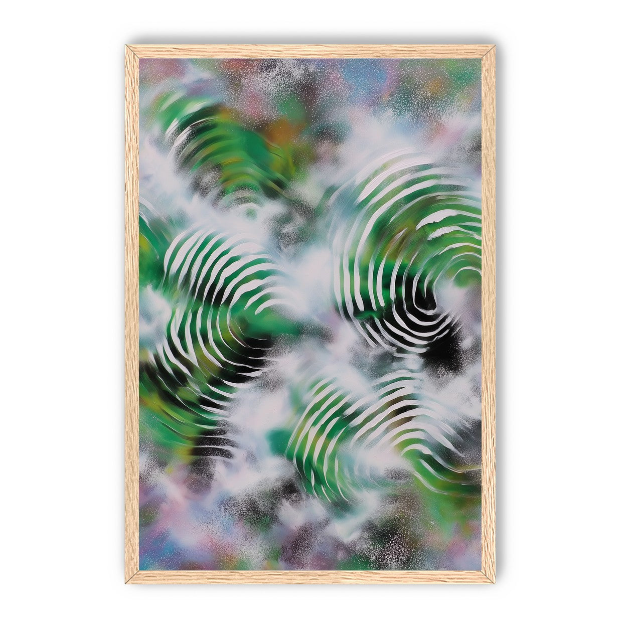 White haze over green spirals