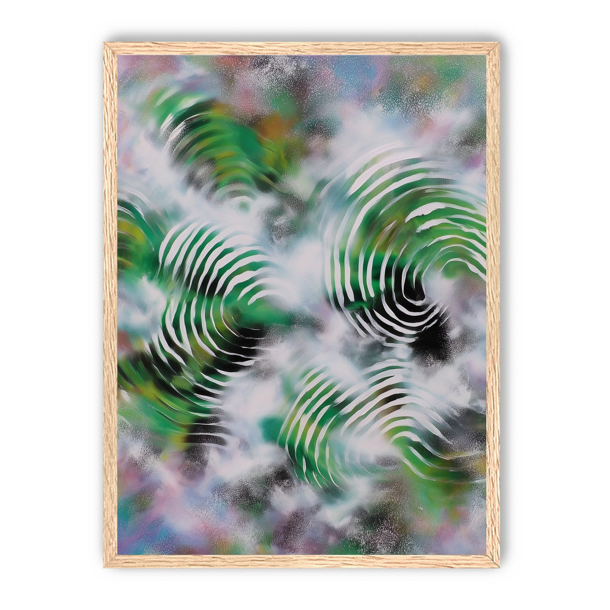 White haze over green spirals