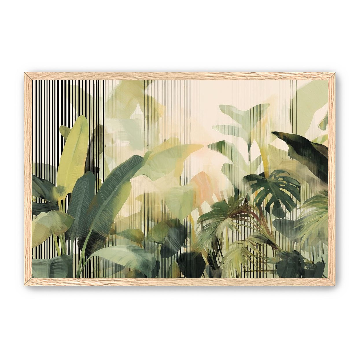 Green leaves in striped light