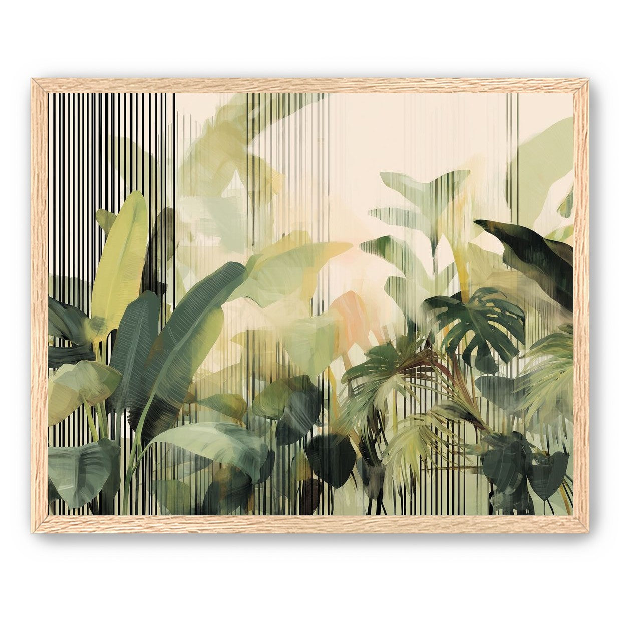 Green leaves in striped light