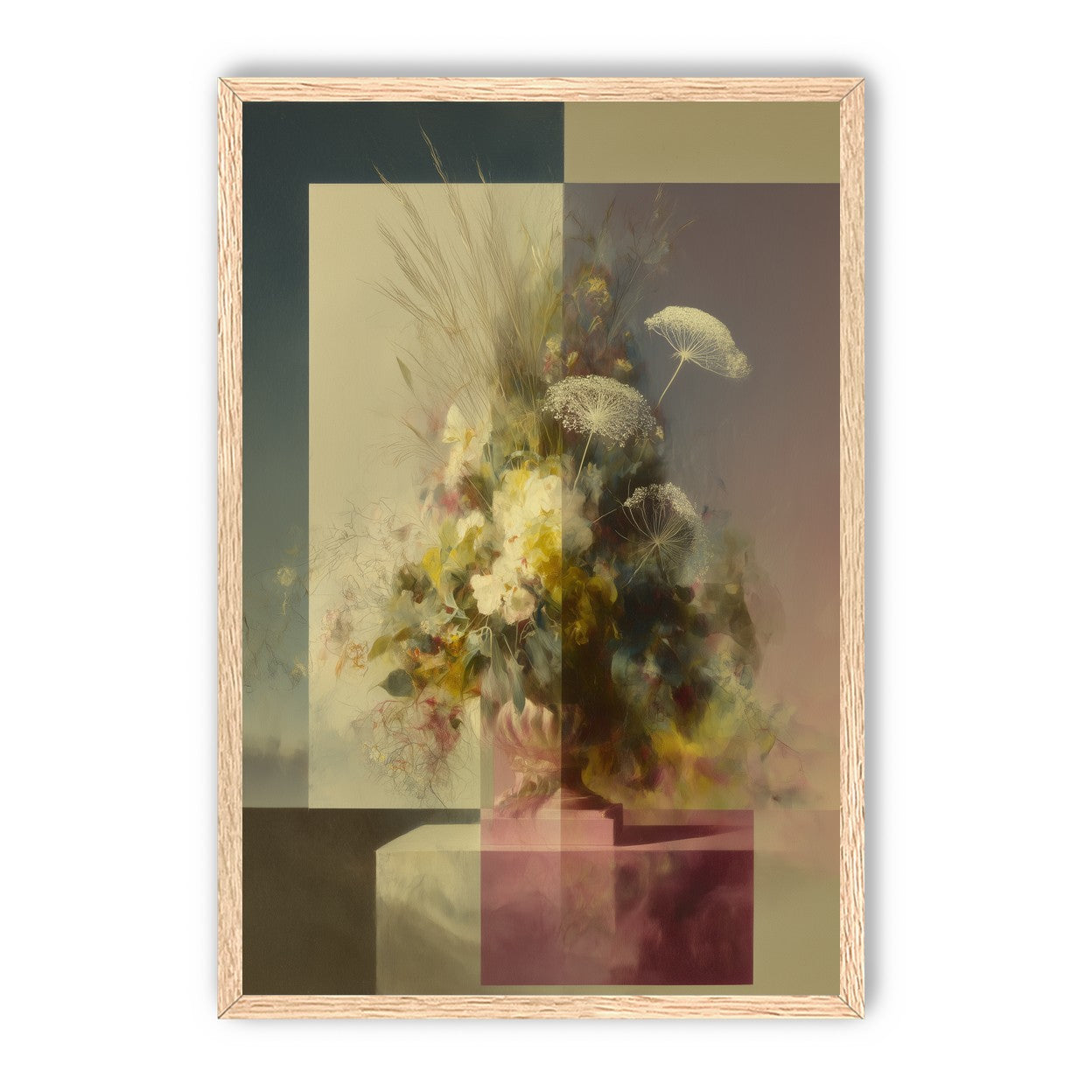 Vase of flowers within panes