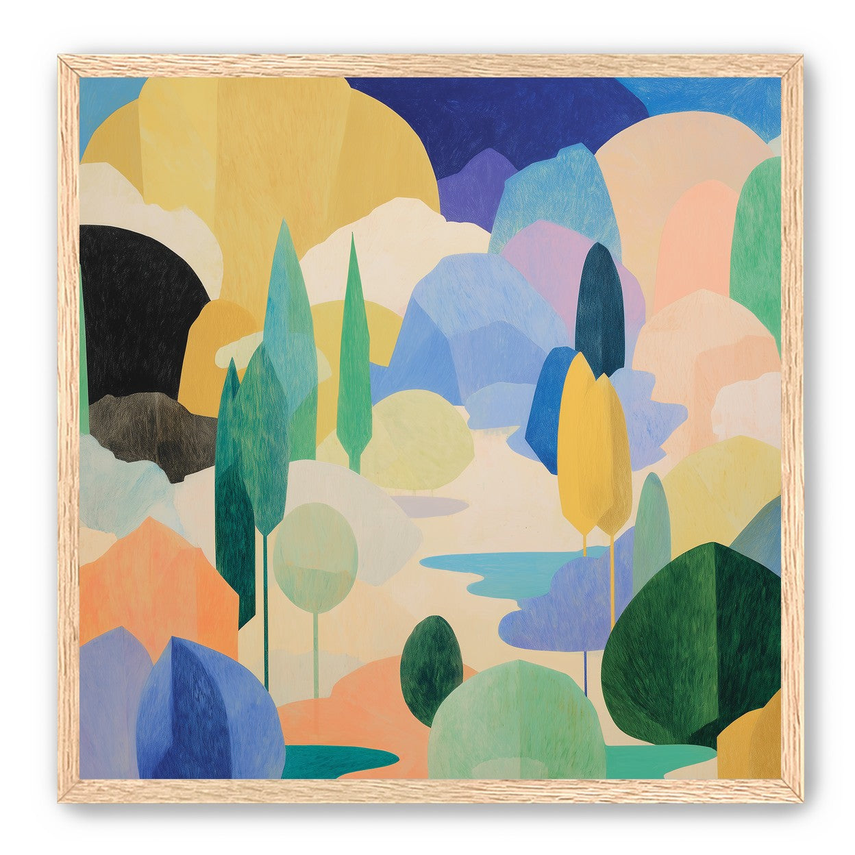 Ponds among pastel hills