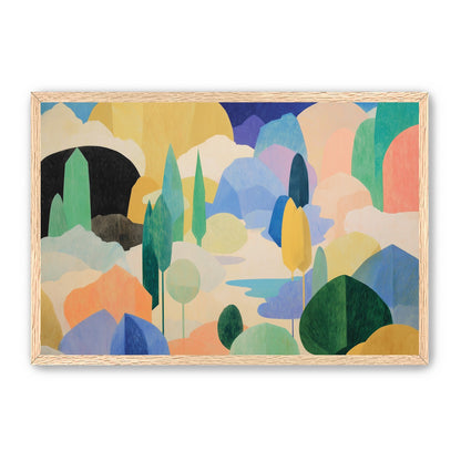 Ponds among pastel hills