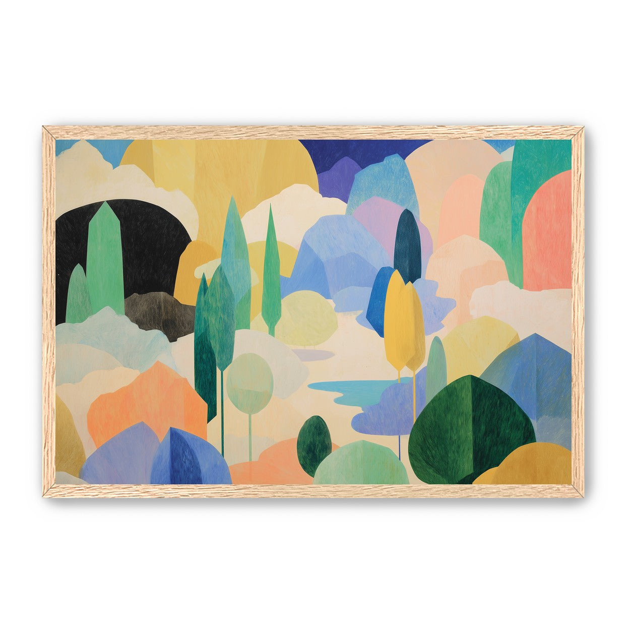 Ponds among pastel hills