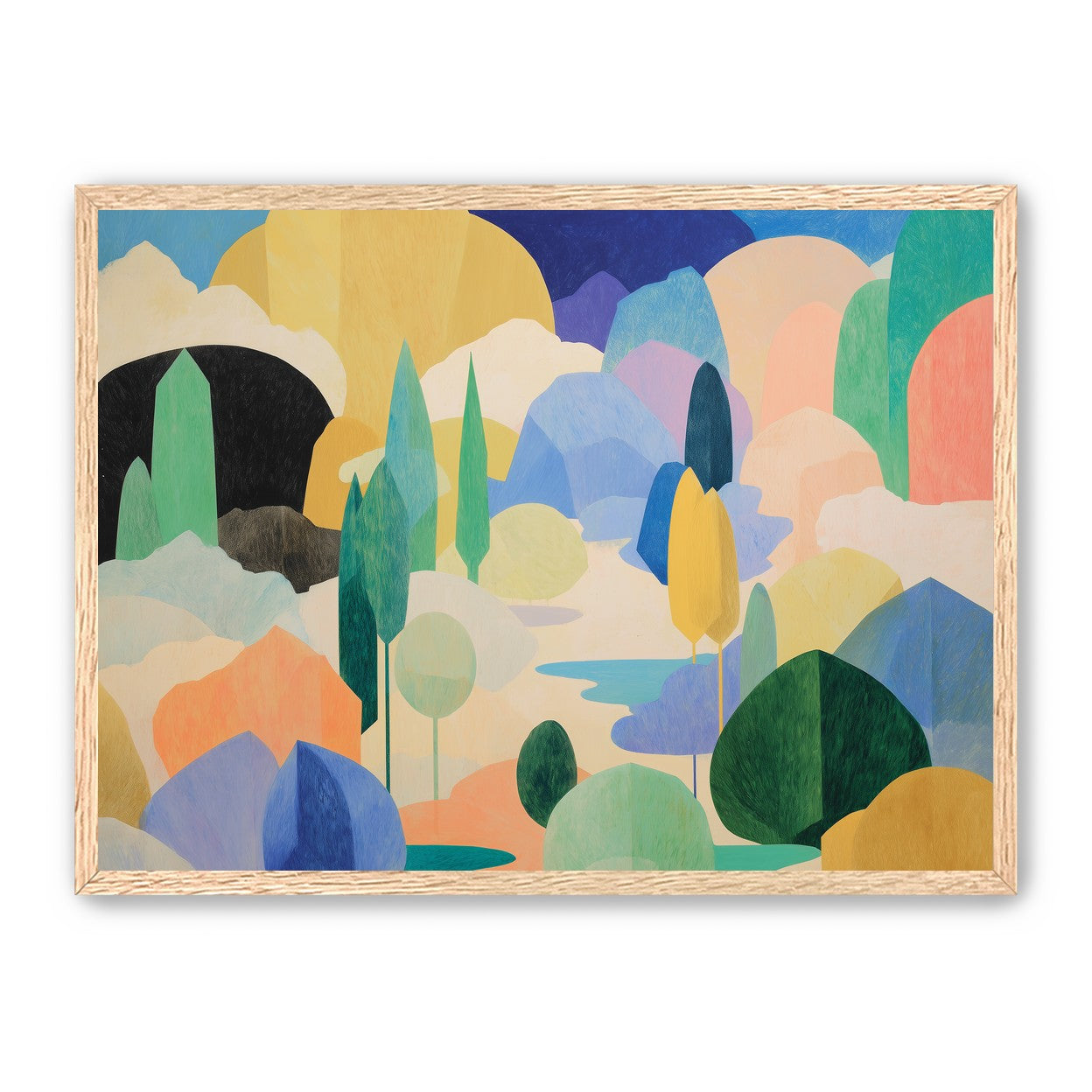 Ponds among pastel hills