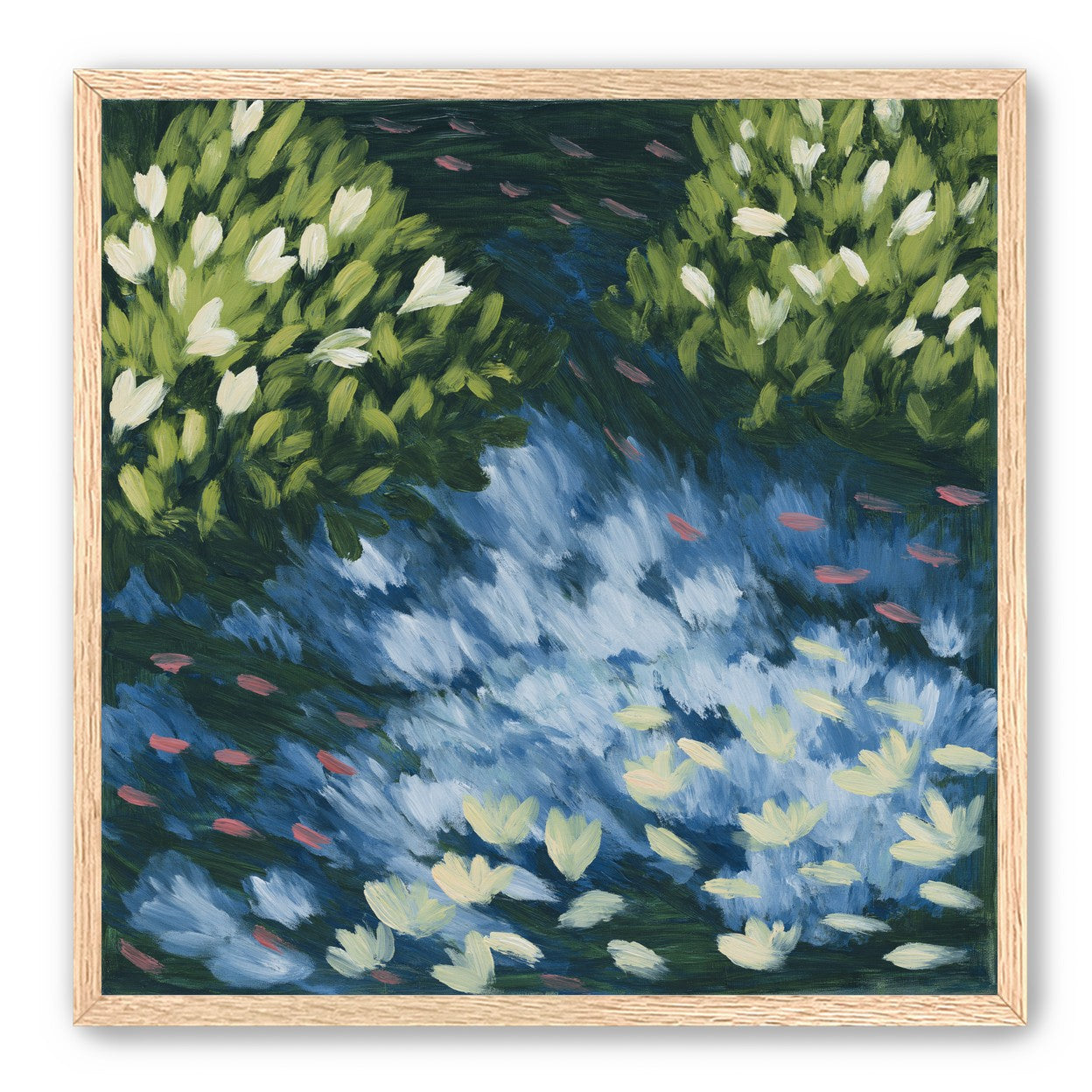 Water lilies over passing fish