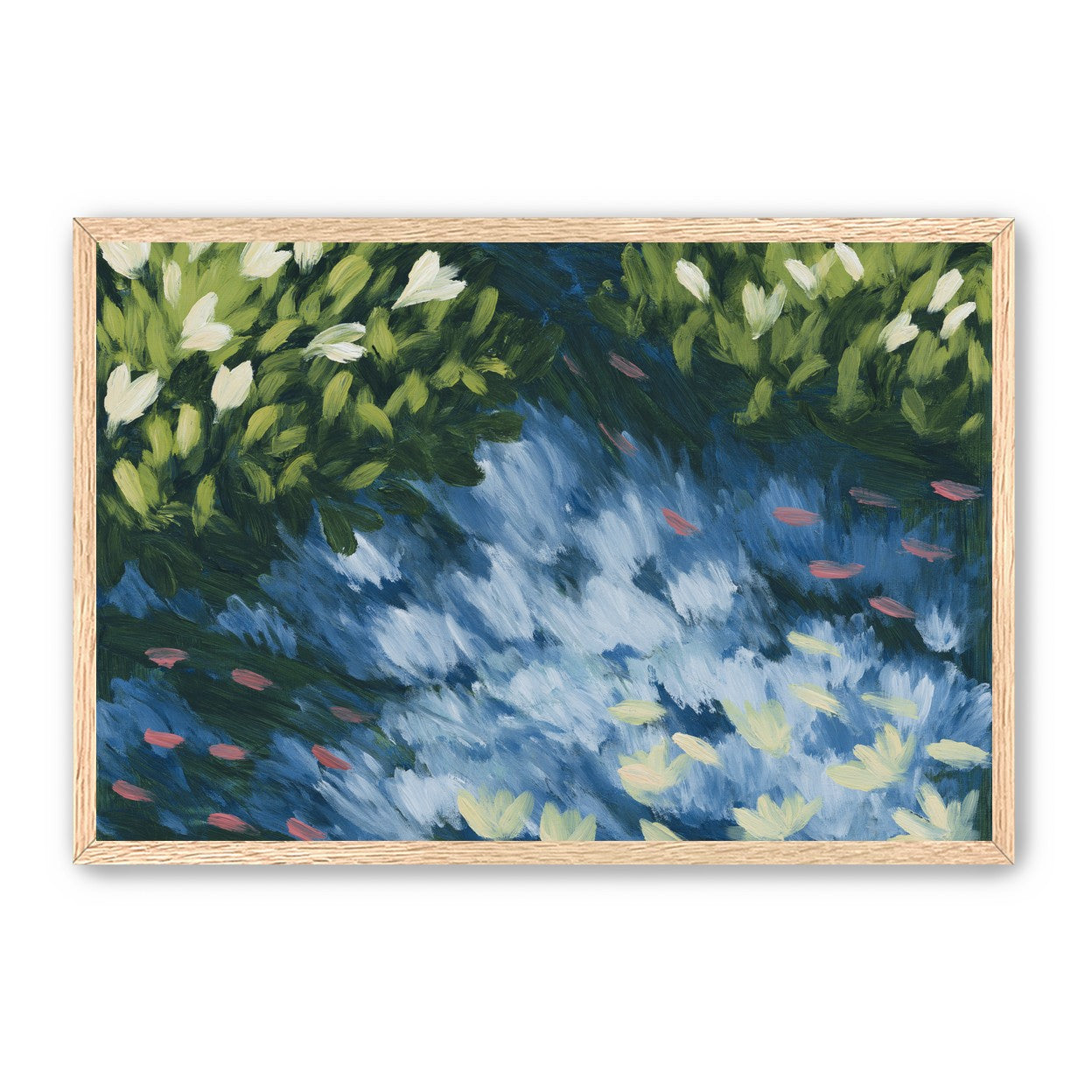 Water lilies over passing fish