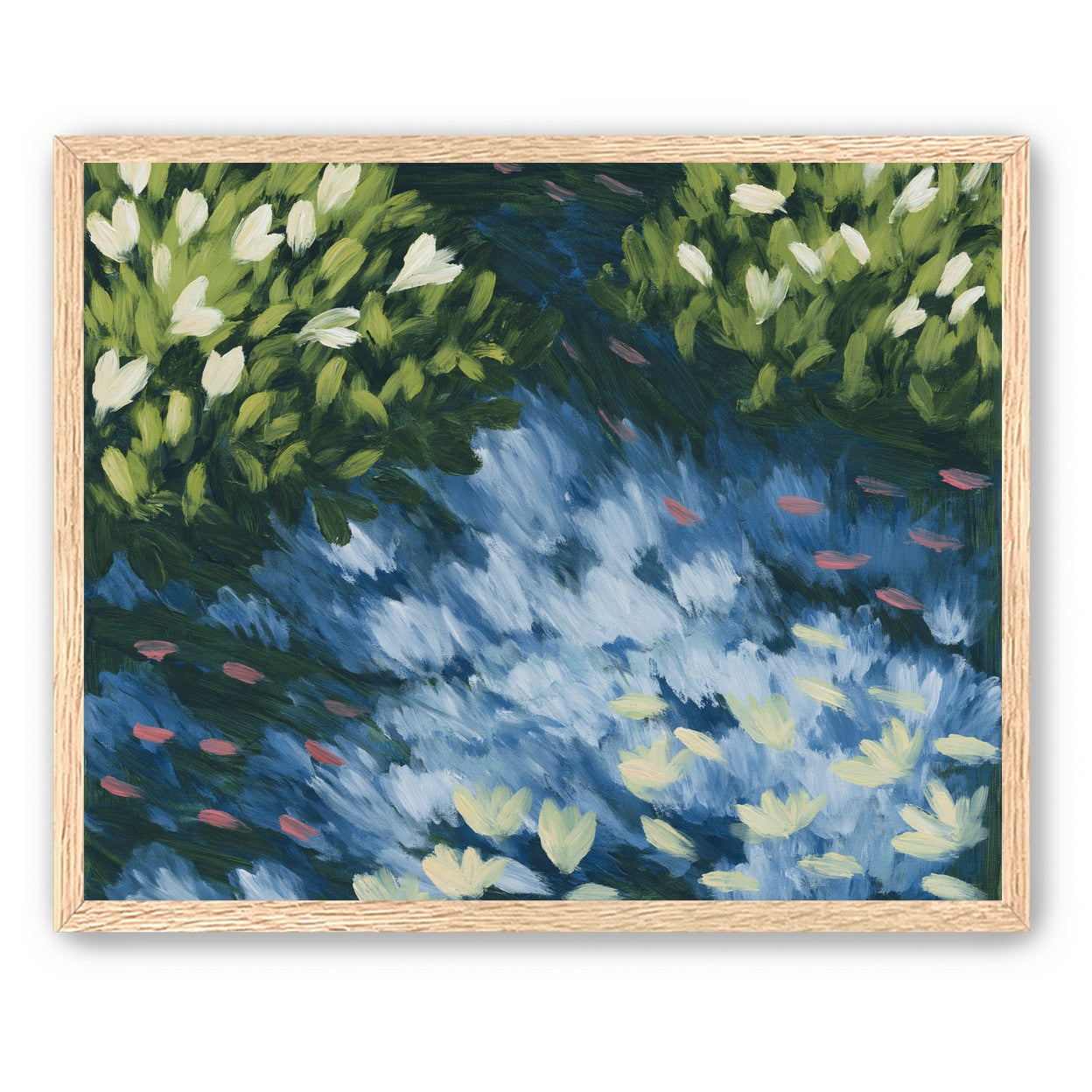 Water lilies over passing fish