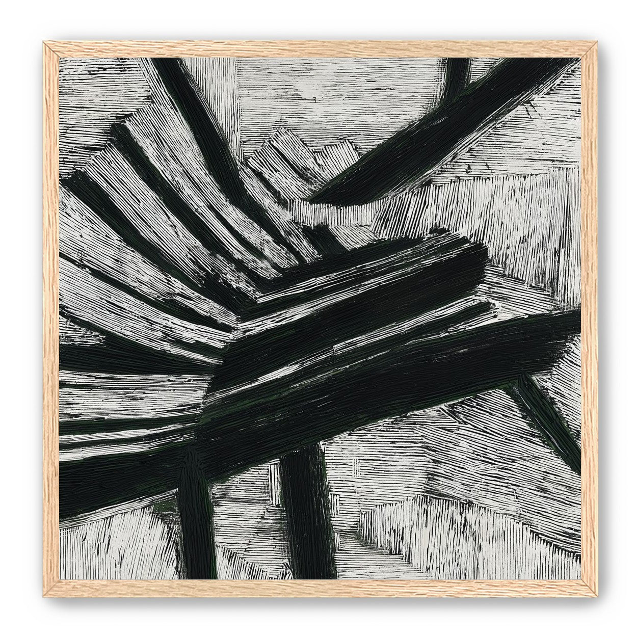 Black cuts through white grain