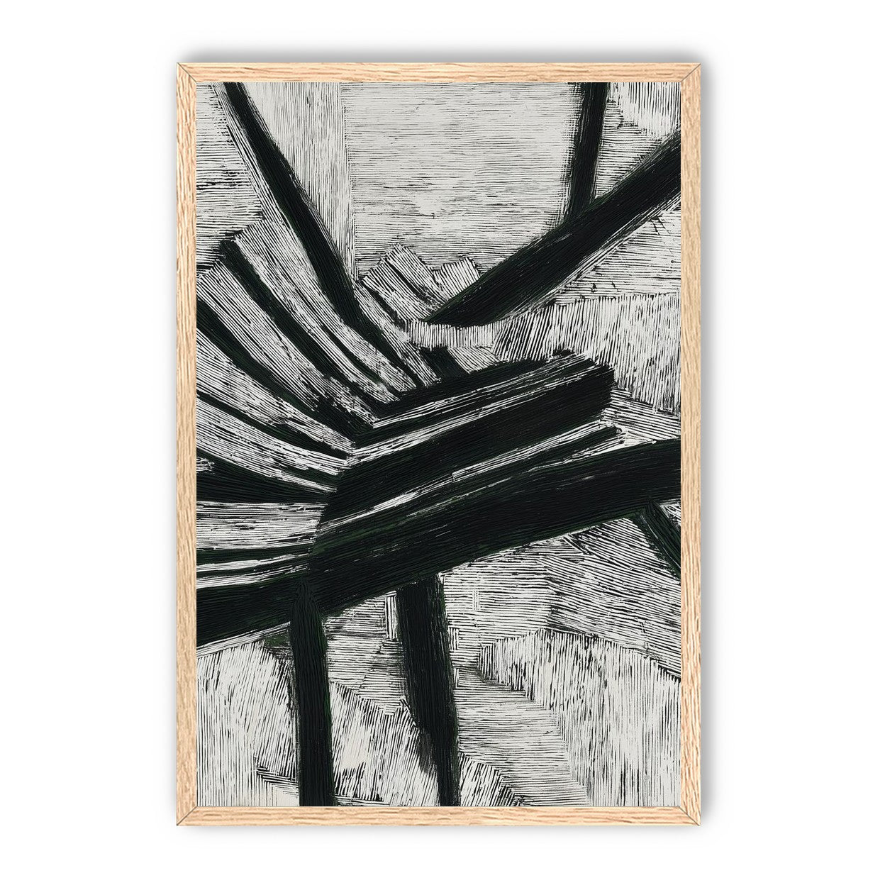 Black cuts through white grain