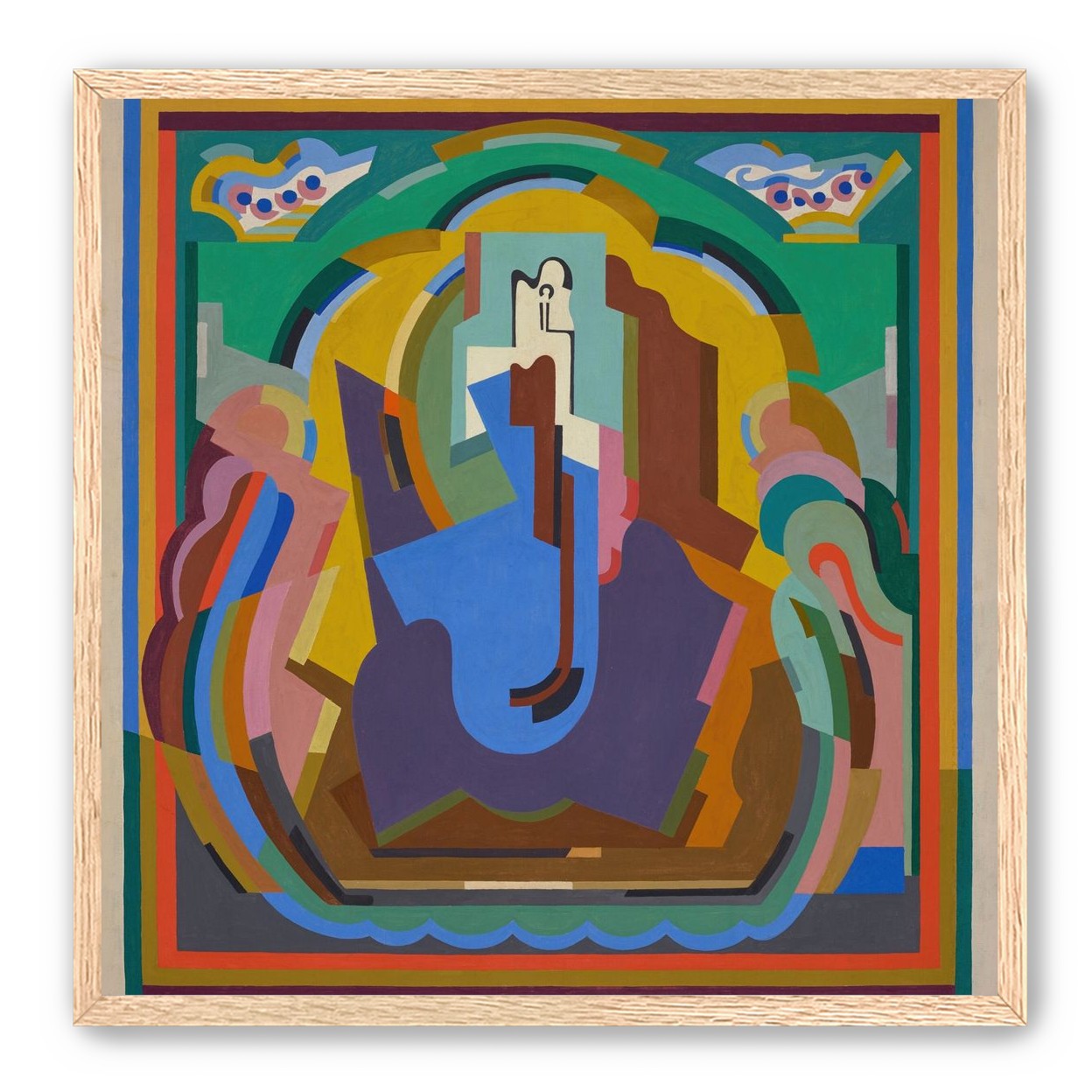 A figure under painted arches