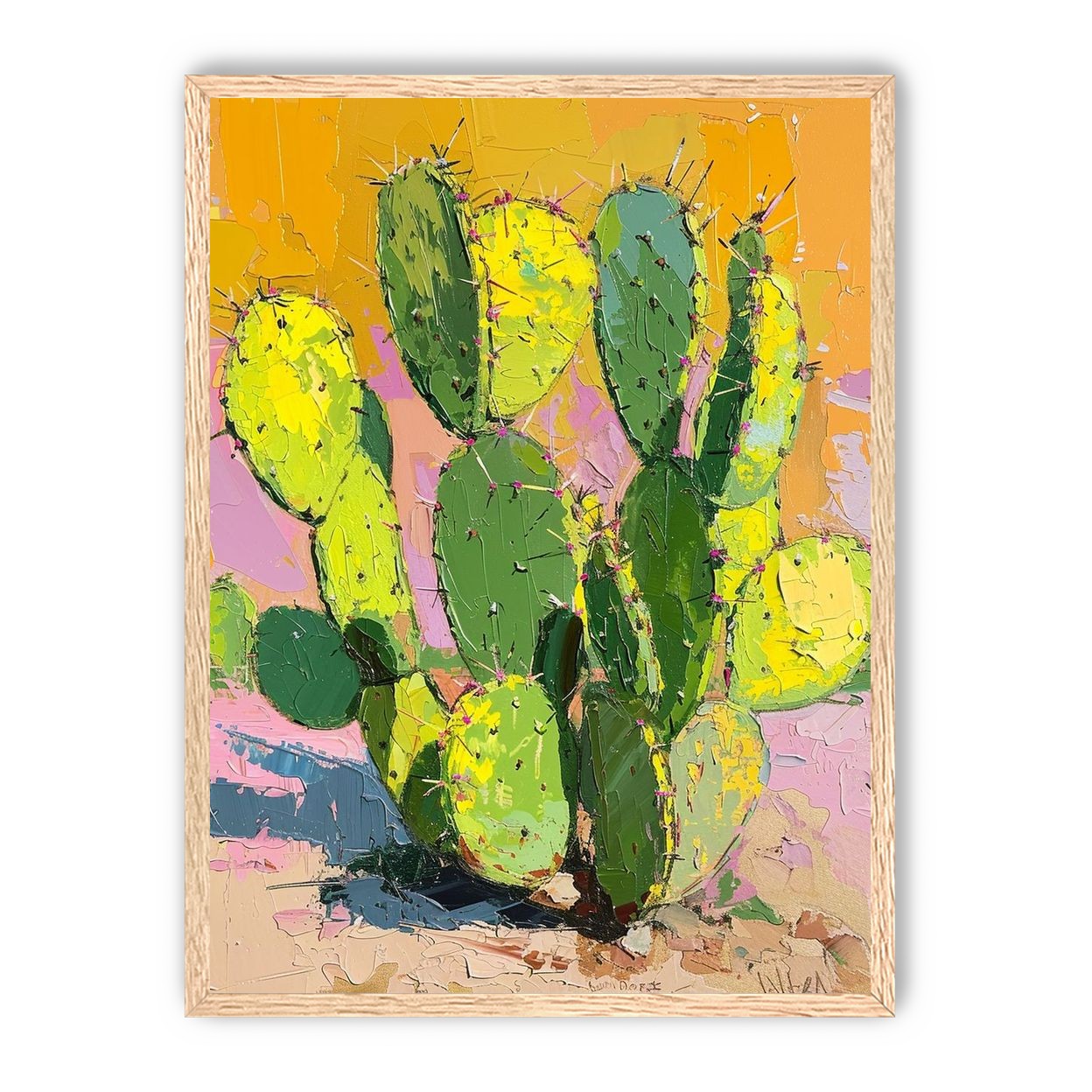 Thick paint on cactus pads
