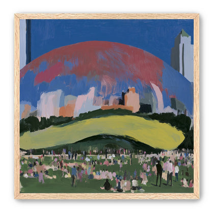 Crowd beneath the curved pavilion
