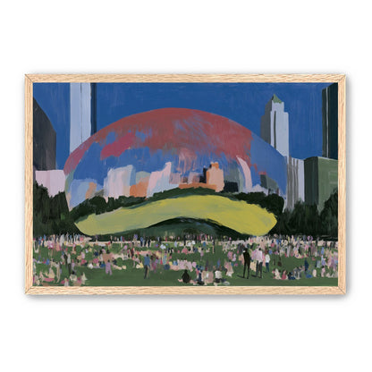 Crowd beneath the curved pavilion
