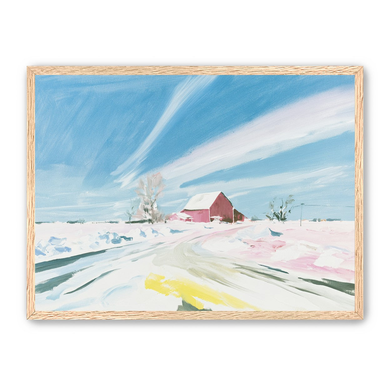 White sky over red barn