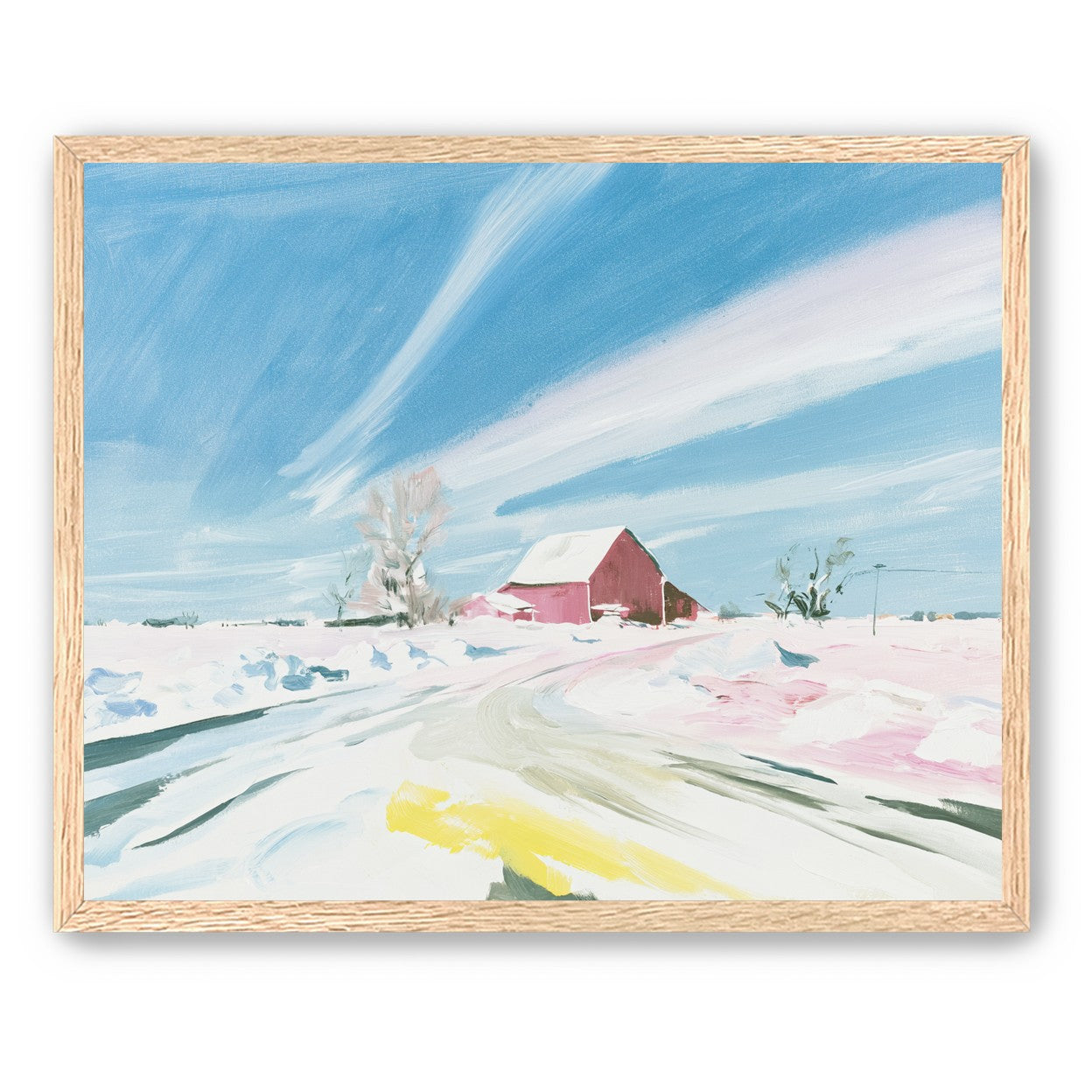 White sky over red barn