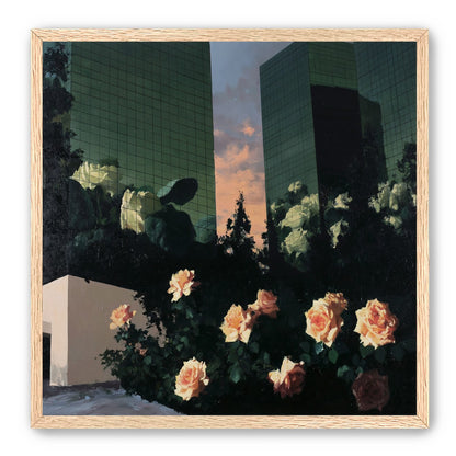 Roses under green towers