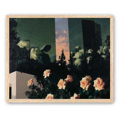 Roses under green towers