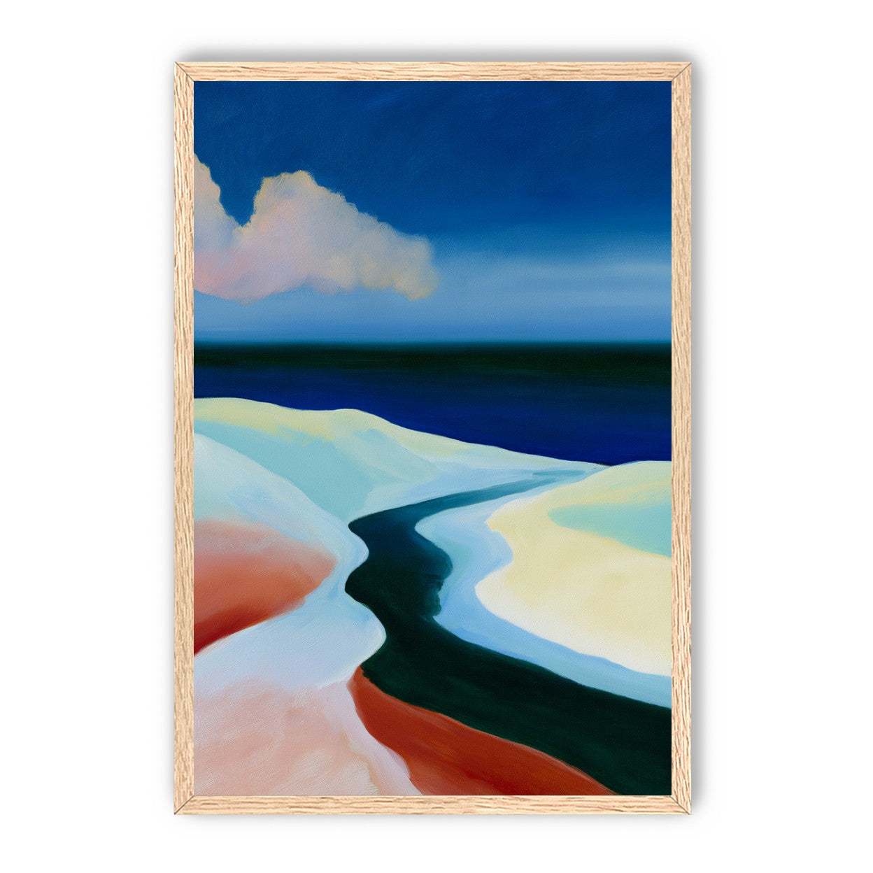 Deep blue over pale dunes