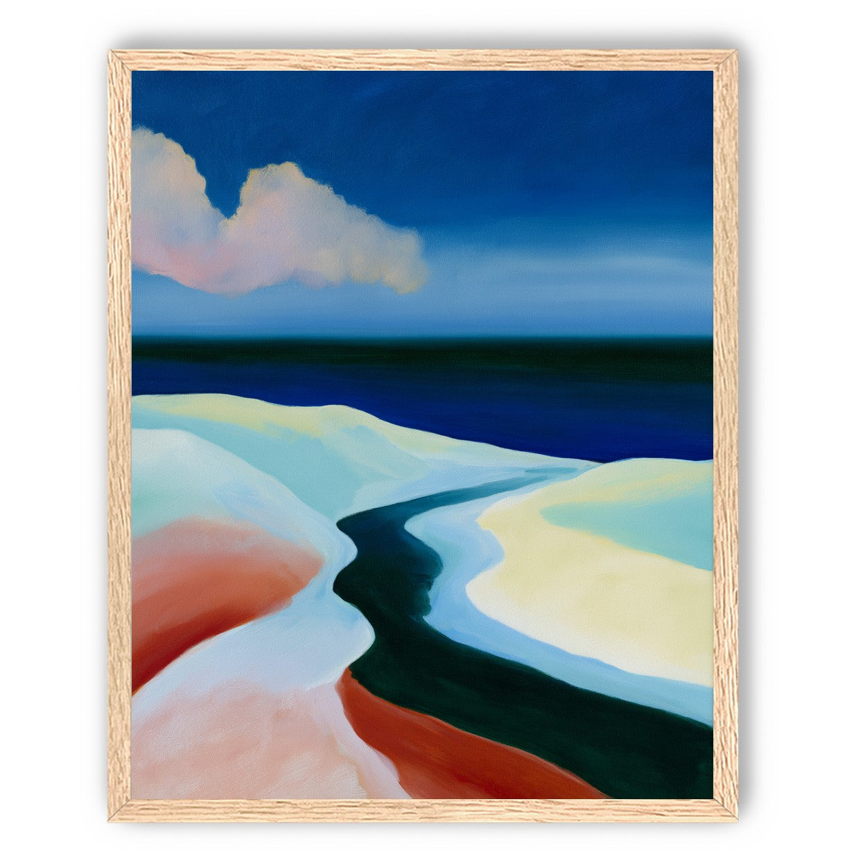 Deep blue over pale dunes