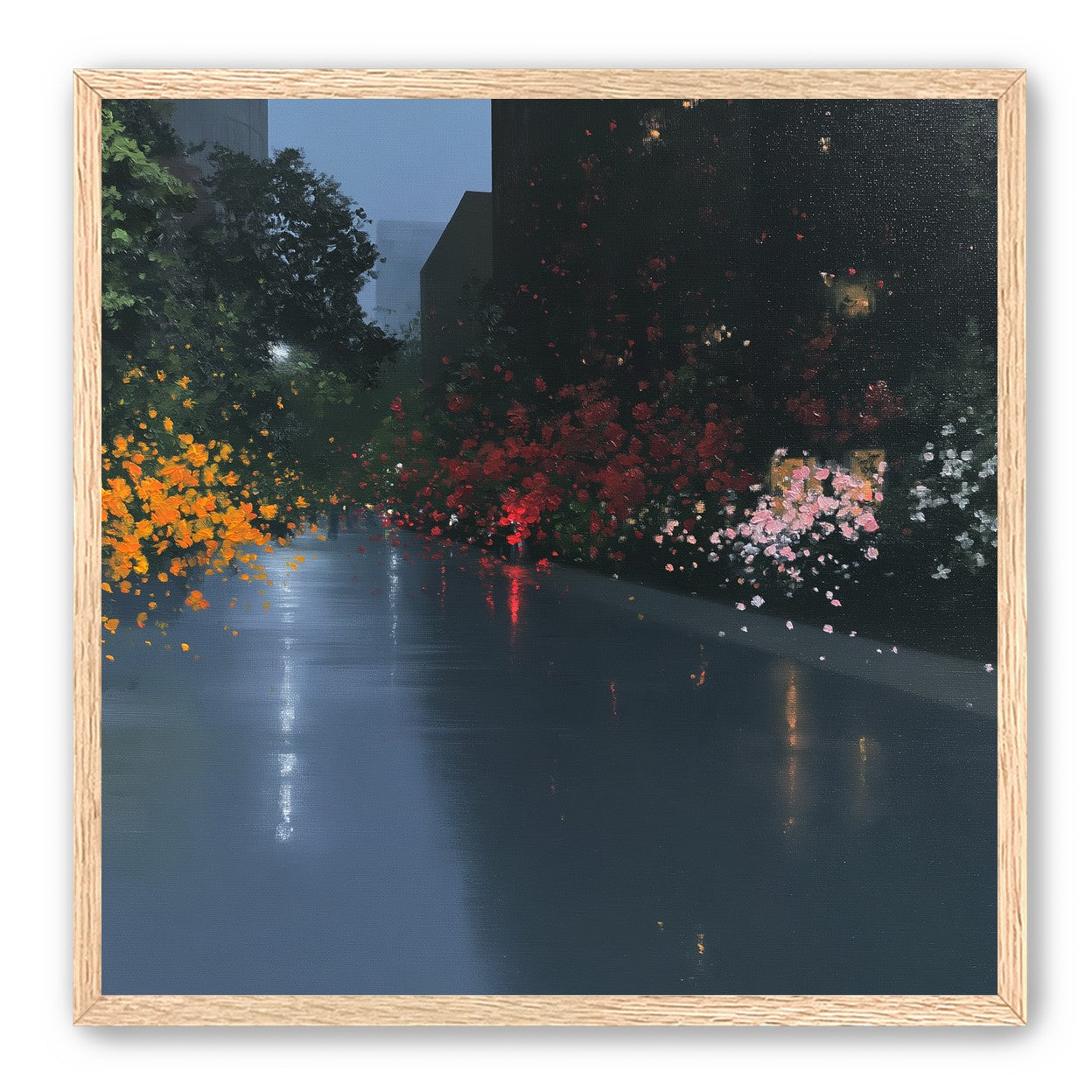 Rainlight on the flowered street