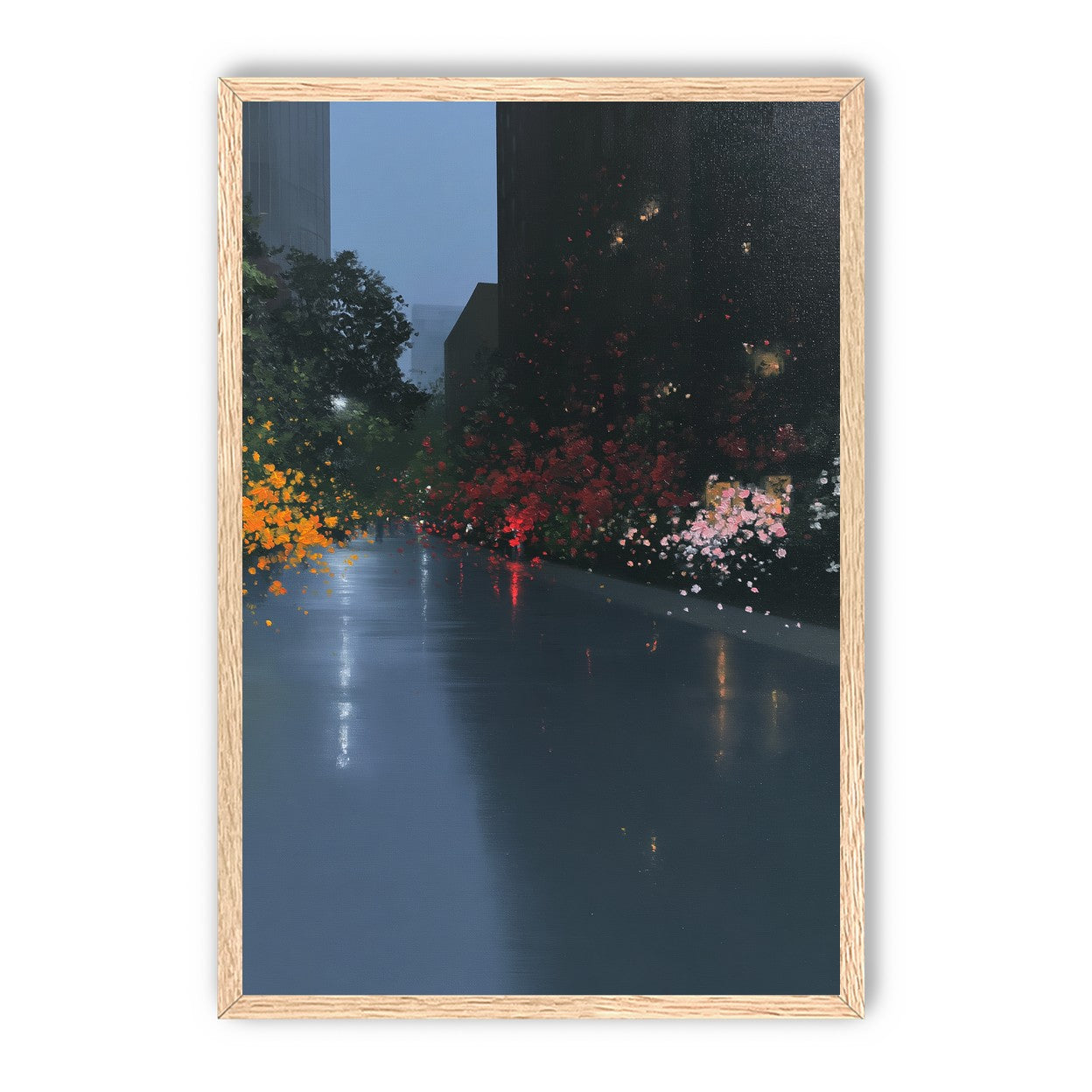 Rainlight on the flowered street