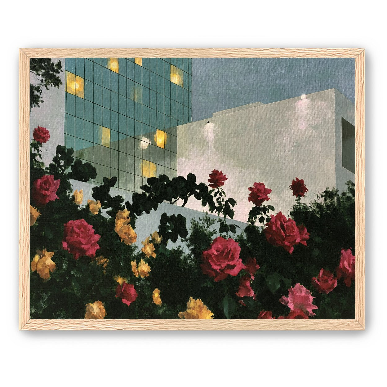 Roses under office lights