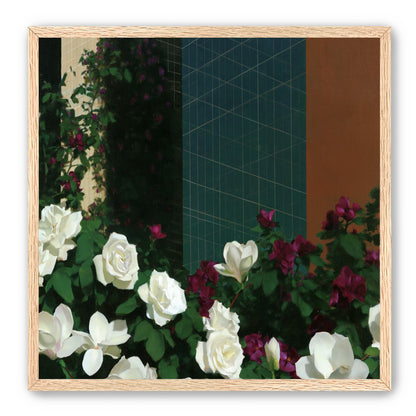 Roses against the blue grid