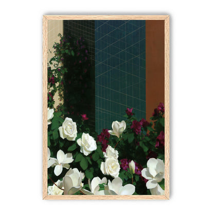 Roses against the blue grid