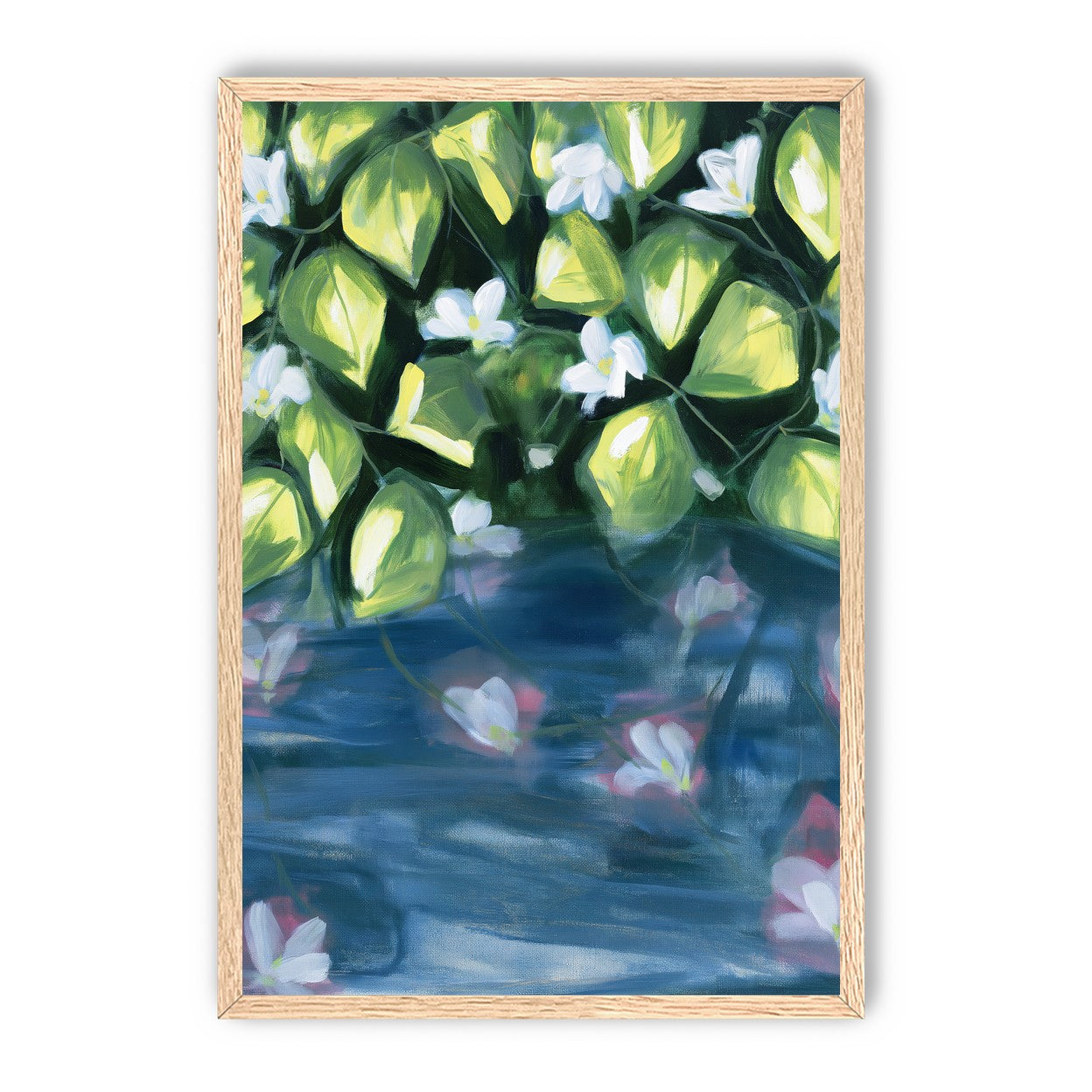 White flowers over blue water