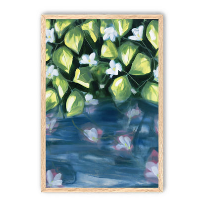 White flowers over blue water