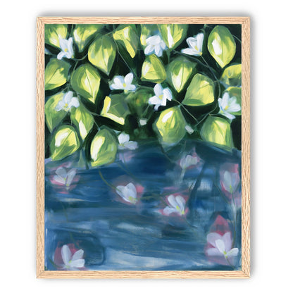 White flowers over blue water