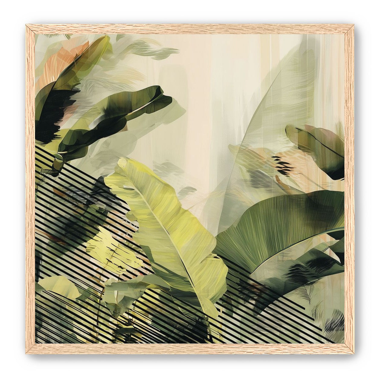 Green leaves over black stripes