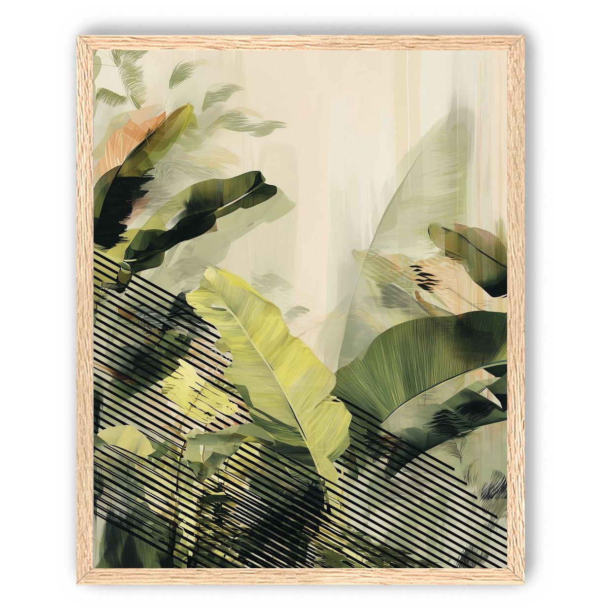 Green leaves over black stripes