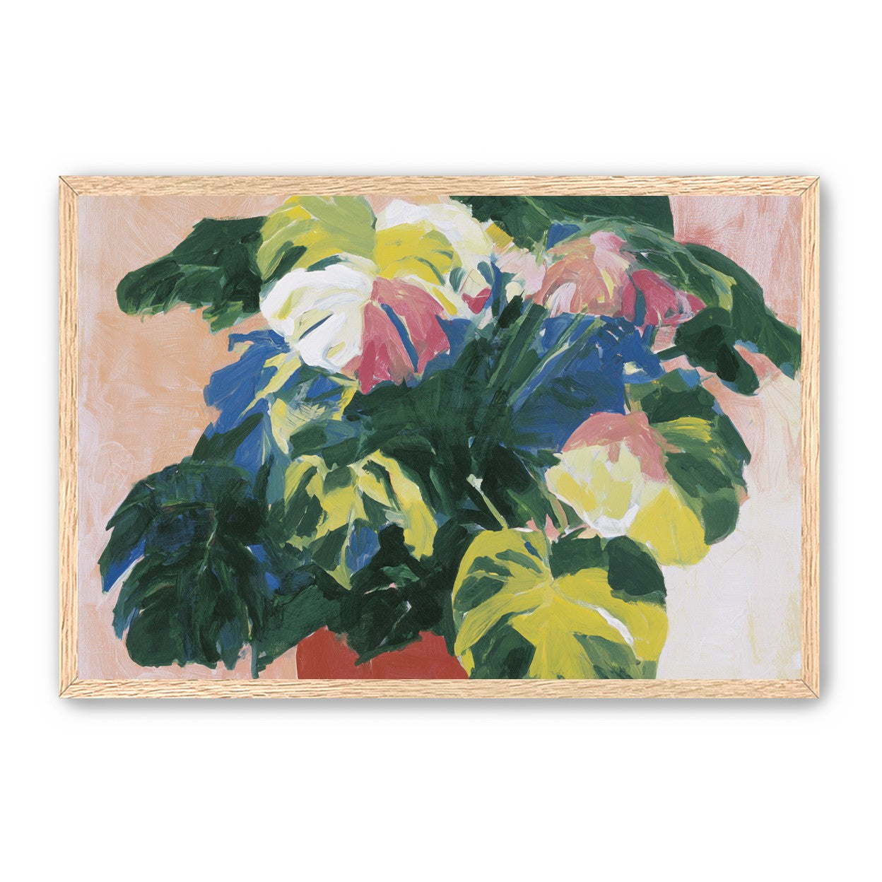 Red pot under heavy leaves