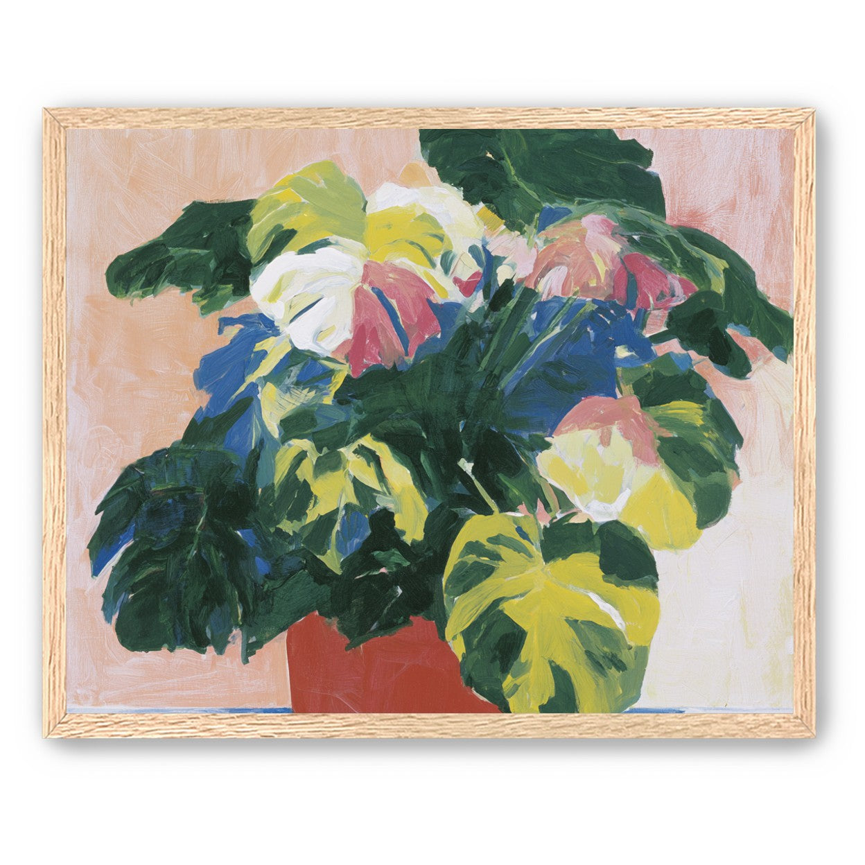 Red pot under heavy leaves