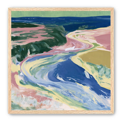 River bend in pink fields