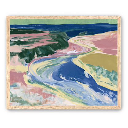 River bend in pink fields