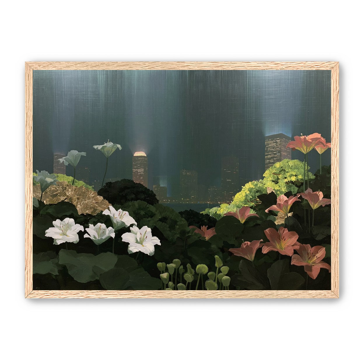 Lilies against the lit skyline