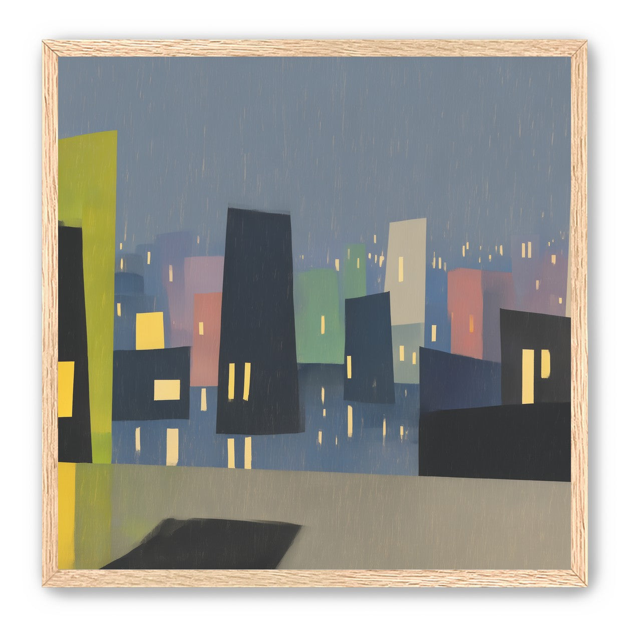 Rain on the lit skyline
