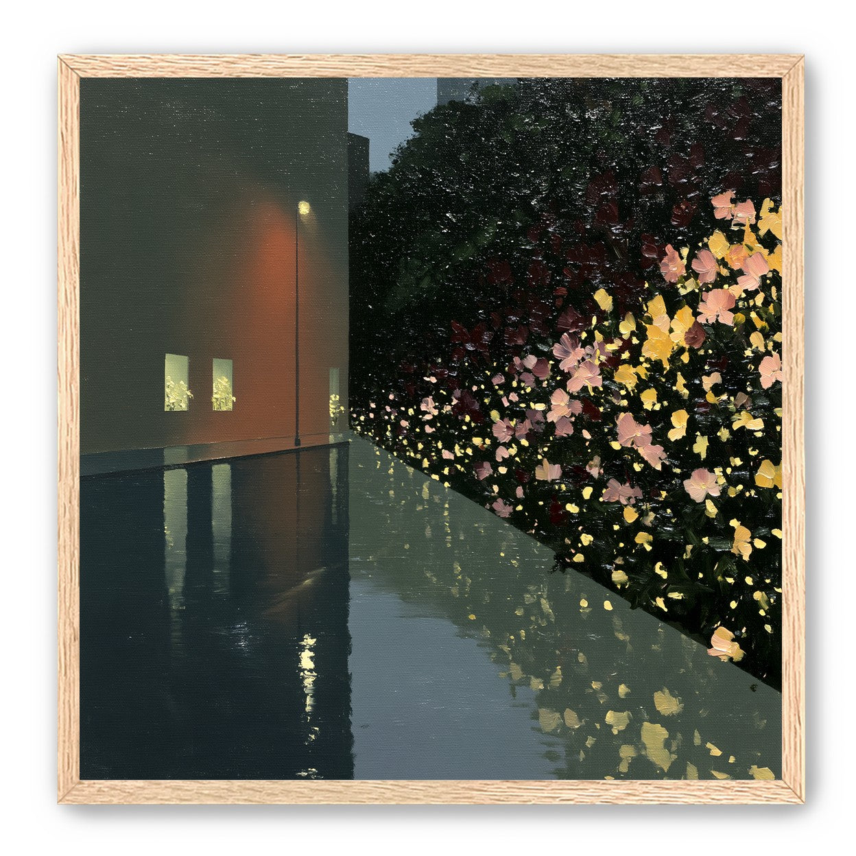 Flowers beside the wet wall