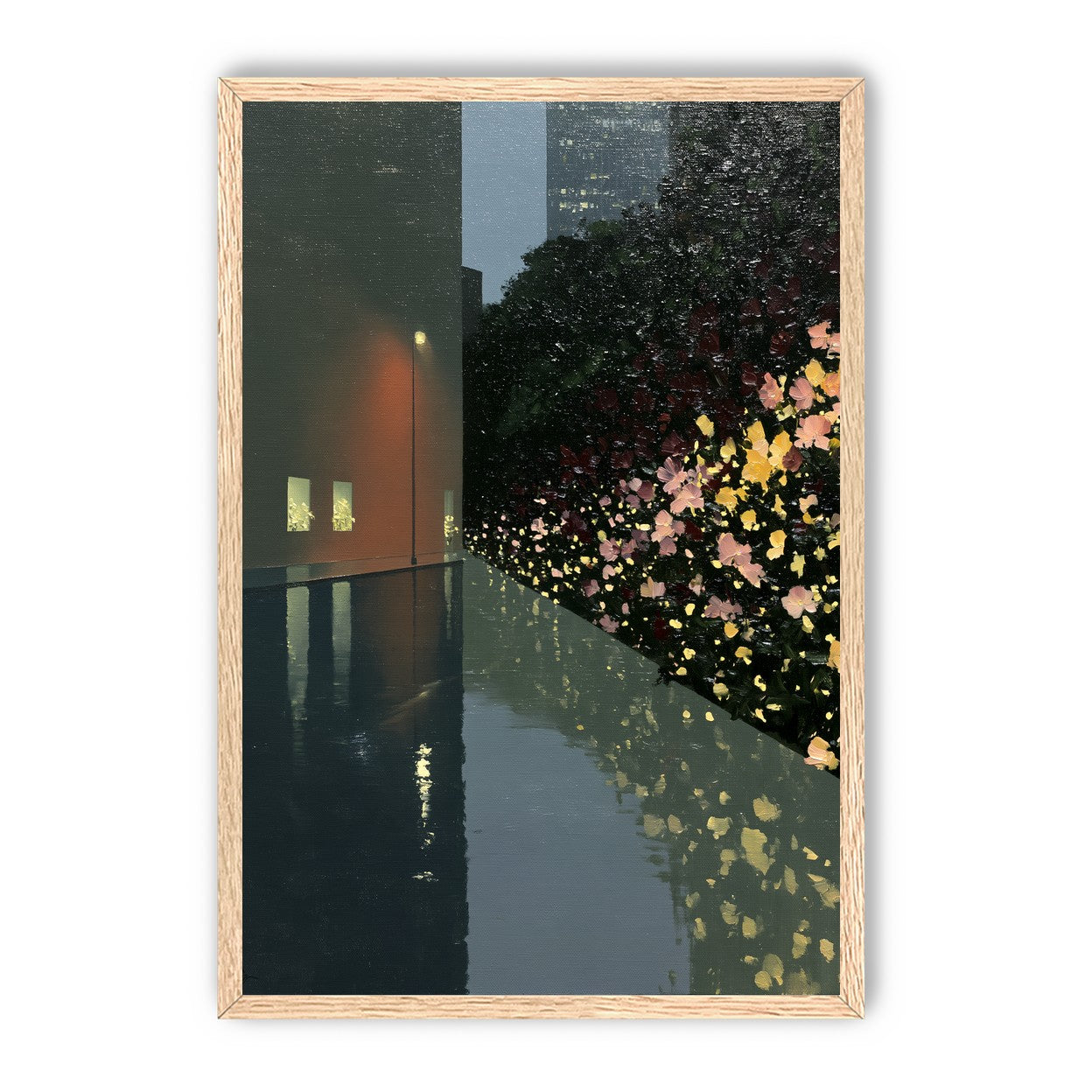 Flowers beside the wet wall